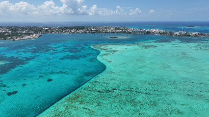 San Andres Skyline At San Andres In Caribbean Island Colombia. Beach Landscape. Caribbean Paradise. San Andres At Caribbean Island Colombia. Seascape Outdoor. Nature Tourism.
