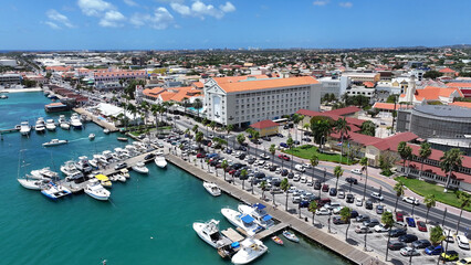 Aruba Skyline At Oranjestad In Caribbean Netherlands Aruba. Caribbean City. Downtown Skyline....