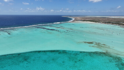 Caribbean Beach At Kralendijk In Bonaire Netherlands Antilles. Beach Landscape. Caribbean Island....