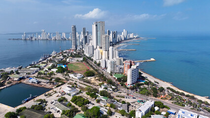 Modern Zone At Cartagena De India In Bolivar Colombia. Caribbean Cityscape. Downtown Background....