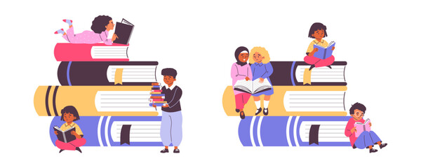 Children's reading time vector set