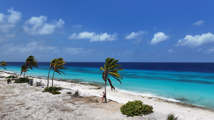 Pink Beach At Kralendijk In Bonaire Netherlands Antilles. Beach Landscape. Caribbean Island....