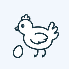 A standing hen with an egg side view line icon. Flat outline pictogram with editable stroke. Poultry organic farm. Natural animal farming. For mobile app, web page, logo template. Vector illustration