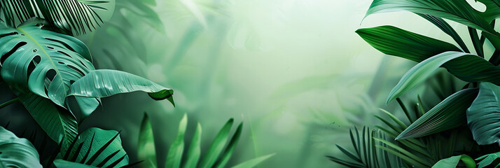 Green tropical leaf, summer panorama wallpaper,  beautiful and simple to use as a graphic element