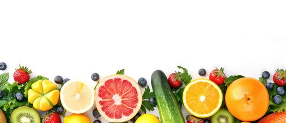 Fruits and Vegetables wide collage isolated on white background