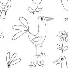 bird and flowers seamless abstract pattern background fabric fashion design print wrapping paper digital illustration art texture textile wallpaper apparel image 