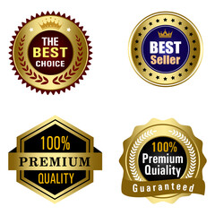 Set of Quality Badges and Labels Design Elements. Golden badge labels and laurel retro vintage collection. Emblem premium luxury logo in retro style template badges collection.