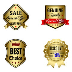 Obraz premium Set of Quality Badges and Labels Design Elements. Golden badge labels and laurel retro vintage collection. Emblem premium luxury logo in retro style template badges collection.