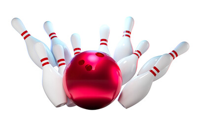Striking bowling concept with ball and pins