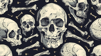 Skulls and bones arranged in a spooky pattern, graphic illustration style