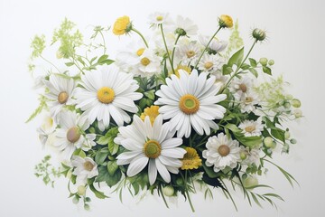 Obraz premium Watercolor artwork of a daisies wedding bouquet, 