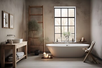 bathroom with bathtub, bathroom interior design, Elegant Scandinavian and minimalistic 