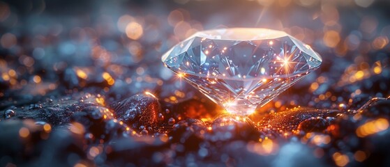 The diamond sparkles in the light, its facets reflecting the flames that surround it. It is a symbol of luxury and wealth, and its beauty is undeniable.