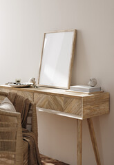 Mockup frame in Scandi living room interior, 3d render © artjafara