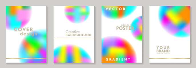 Abstract gradient cover design set with colorful geometric shapes on white background for cover, brochure, catalog, menu design, social media, poster. Modern elegant wallpaper background