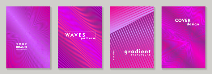 Pink abstract gradient cover design set with 3d effect. Modern wallpaper background for cover, brochure, catalog, menu design, social media, poster. Op Art vector illustration.