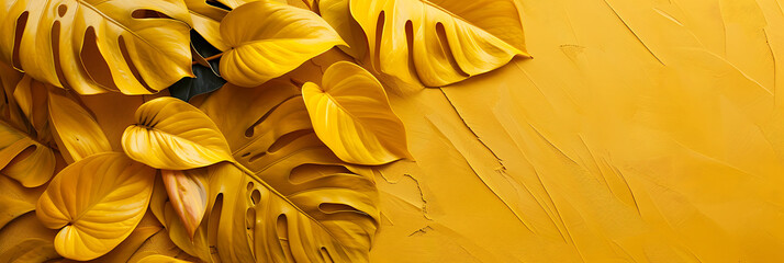 Yellow tropical leaf, summer panorama wallpaper,  beautiful and simple to use as a graphic element