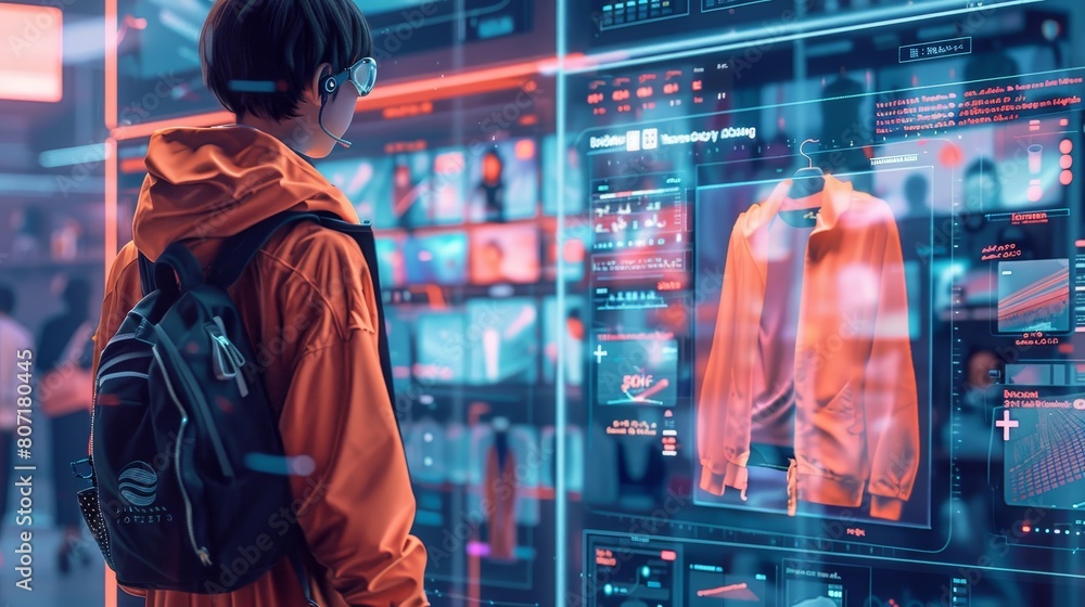 Poster a user interacting with an ar interface to try on virtual clothing