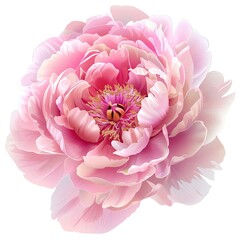 A blooming peony with soft pink petals, lush and rounded, isolated on a white background