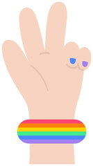 Cute and Colorful hand drawn kawaii pride month element set hand up