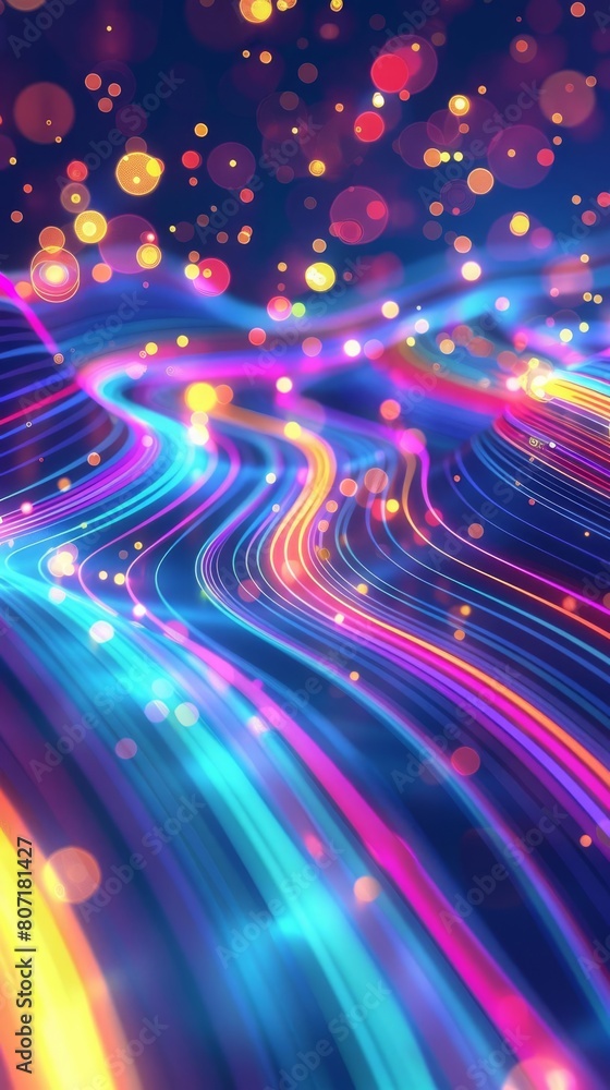 Aufkleber abstract futuristic background with vibrant neon wave lines surging at high speed, interspersed with