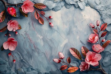 panel wall art, marble background with feather and flowers designs