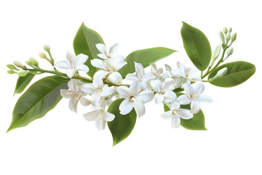 A realistic stephanotis with small white, starshaped flowers, isolated on a white background
