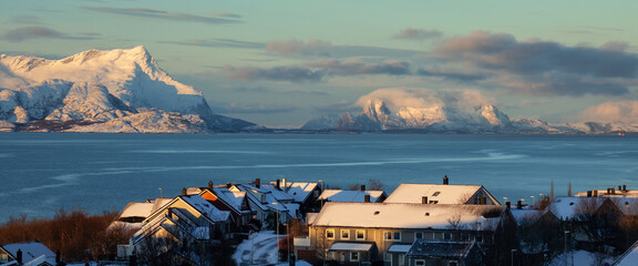 Typical town street panorama in northern Norway, Bodø