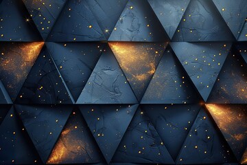 Premium Luxurious Dark Blue Abstract Background Template with Opulent Triangle Pattern and Golden...