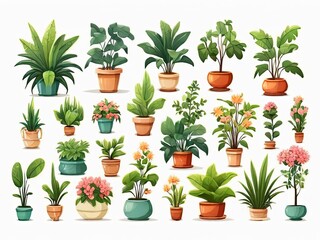 Set of flower pots isolated on white background.