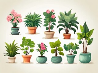 Set of flower pots isolated on white background.