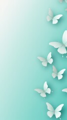 Teal plain background with minimalistic pastel butterfly pixel swirl border with copy space texture for display products blank copyspace for design text 