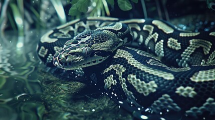 Obraz premium an Egyptian ball python as it gracefully coils on a rocky surface, its vibrant colors contrasting against the natural background, creating a striking wildlife portrait.