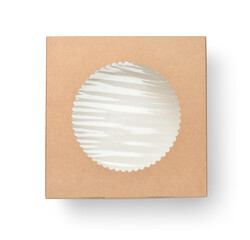 Brown paper box with round transparent window