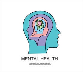 Continuous Line Drawing of Mental Health Icon. Hand Drawn Symbol Vector Illustration.