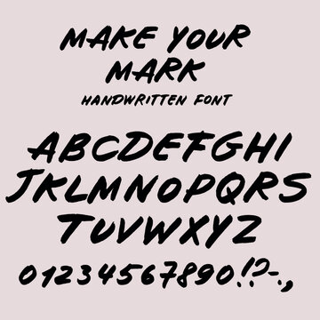 Marker Make your mark letters and symbols set. Hand drawn alphabet symbols isolated on pastel pink background. For design, print, fabric or background.