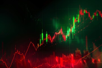 stock market candlestick chart going up on black background, stock trading graph going upwards, green and red candles Generative AI