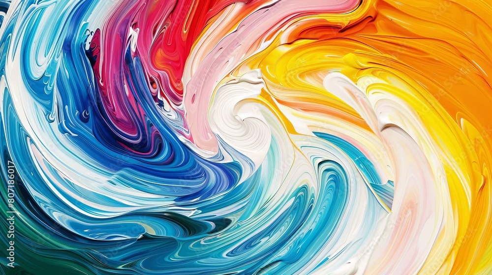 Aufkleber dynamic abstract panorama of swirling paint textures in bold colors, creating an energetic and artis