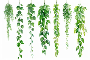 A set of watercolor hanging plants.