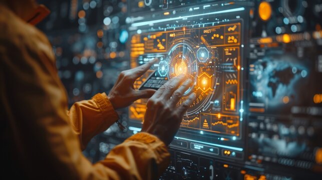 futuristic analyzing data with tablet