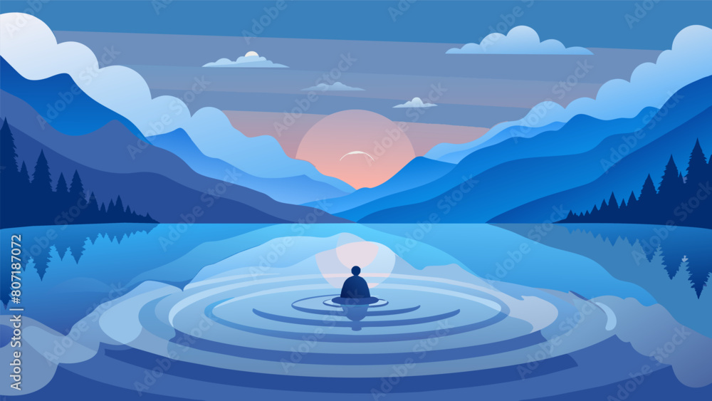 Poster a serene lake with ripples on the surface reflecting the various emotions stirring within an individ