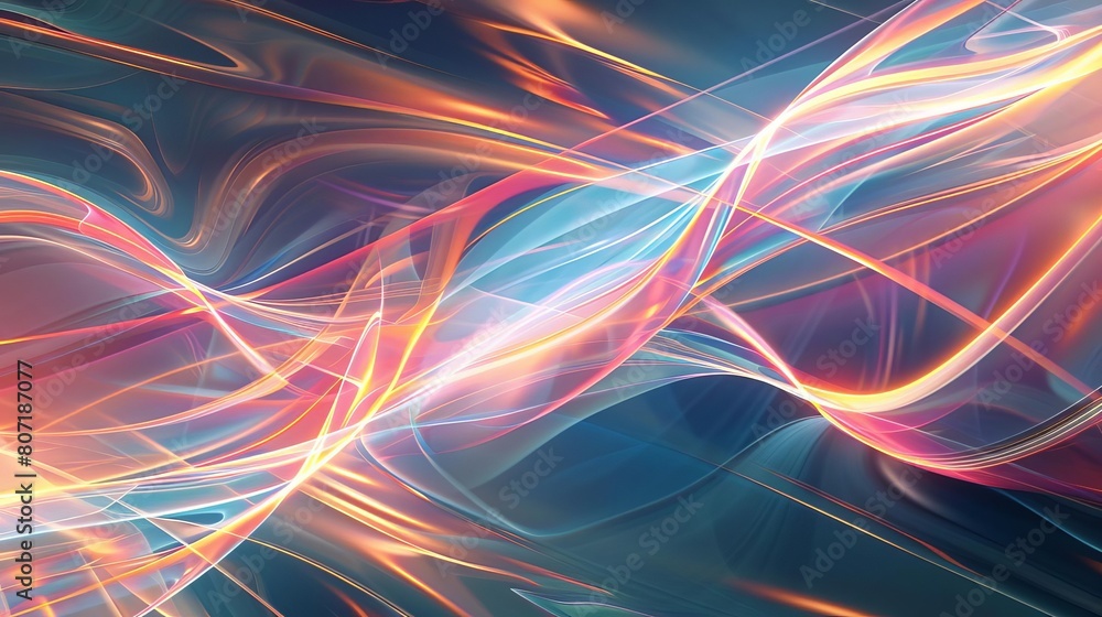 Poster futuristic background with ribbonlike swirls of light, each line blending colors smoothly to illustr