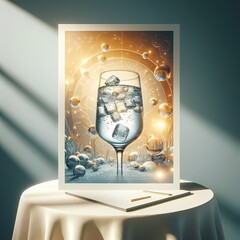 a glass of sparkling water on a table 