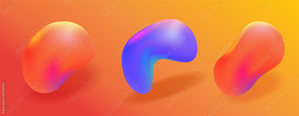 Aufkleber Shapes abstract 3d render bubbles fluid liquid modern element design vector graphic illustration set, gradient vivid colorful geometric blobs glossy with shadow image clipart