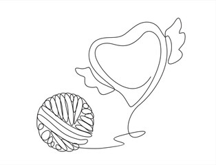 Chaotically tangled line and tangled heart with wings. Psychotherapy for couple concept of solving problems is easy. Unravels chaos and mess difficult situation.