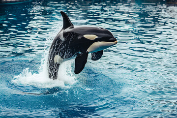 Obraz premium Killer whale jumping in blue sea