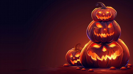Jack-o'-lanterns stacked on top of each other like a totem pole, halloween wallpaper