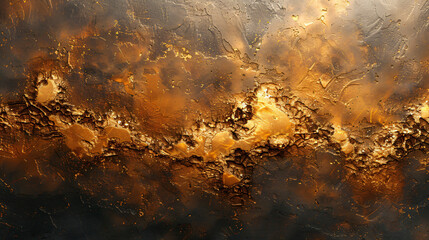 Art print with golden textures. Freehand oil painting