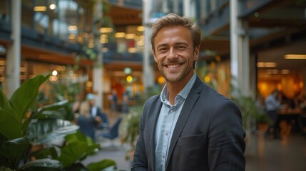 Man Smiling in Suit Inside Building