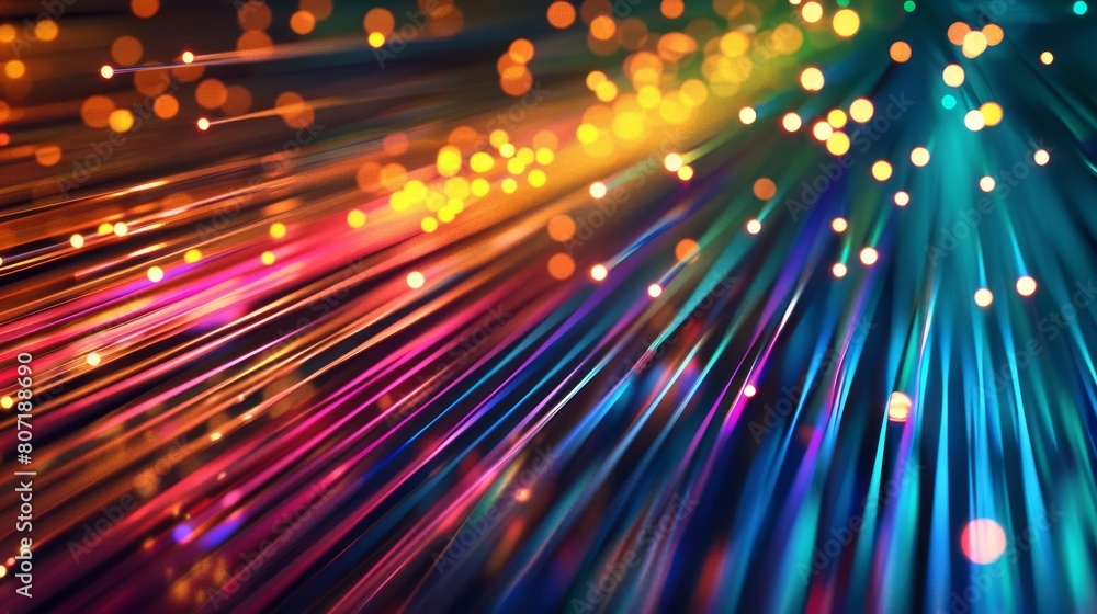 Poster sleek background featuring streaks of colorful fiber optic lines that mimic the flow of light and da